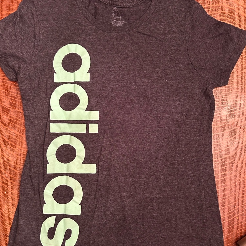 Adidas Women's Charcoal Tee with Mint Logo - Picture 1 of 3